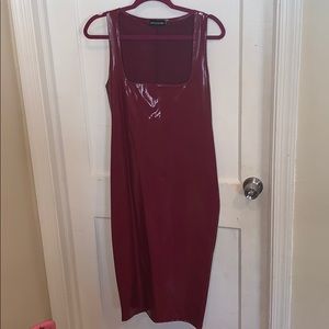 Red Latex Midi Dress
